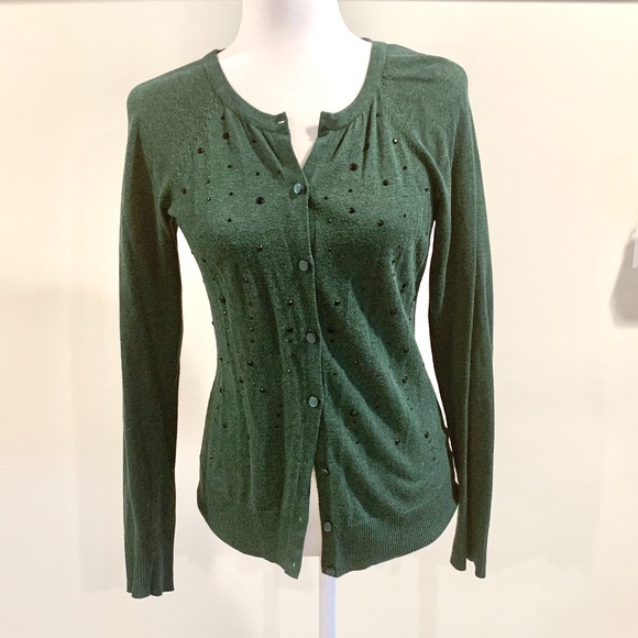 Merona Green Jeweled Long Sleeve Cardigan - Picture 3 of 9